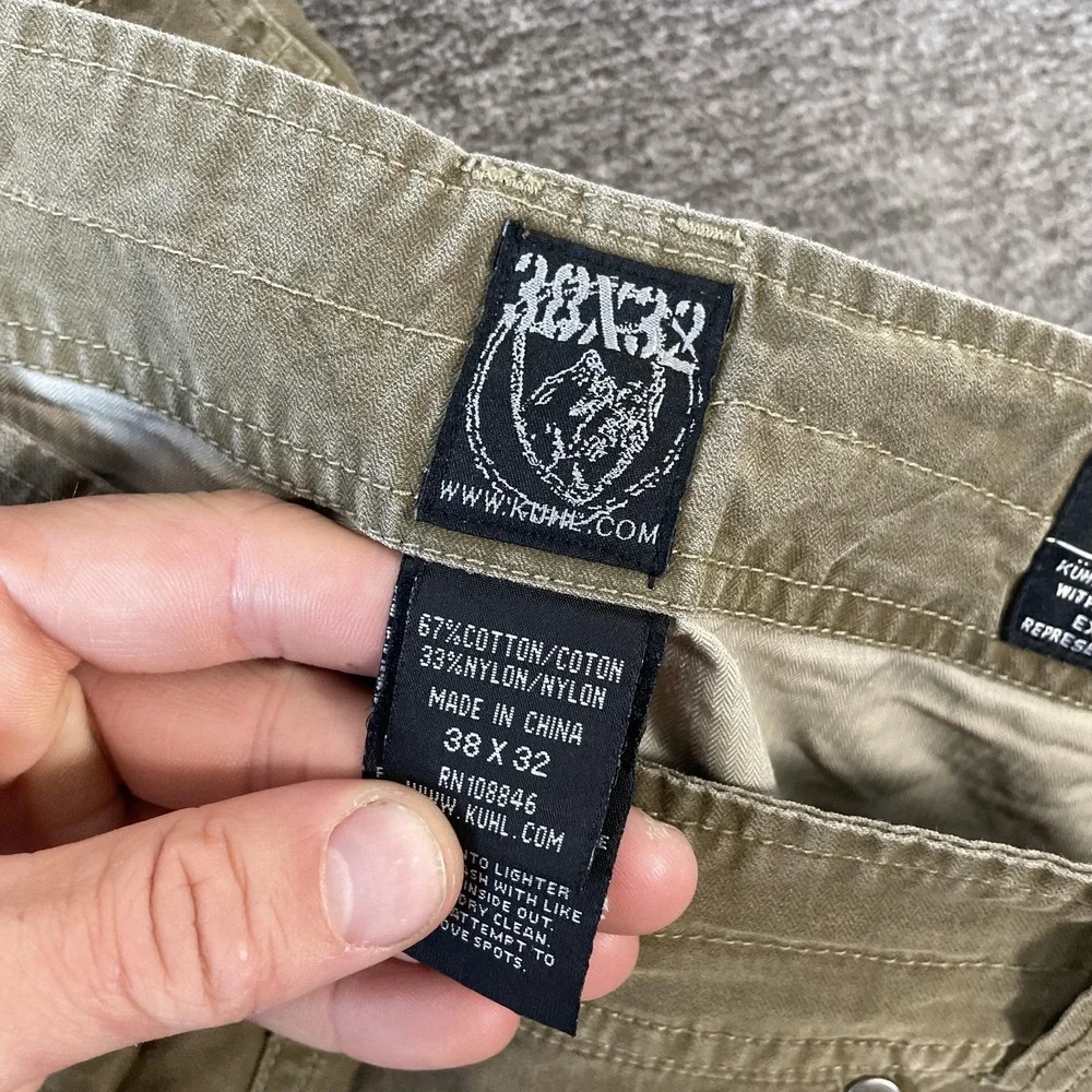 Kuhl Outrage‎ Pants Mens 38x32 Green Relaxed Cargo Hiking Workwear Patina Dye